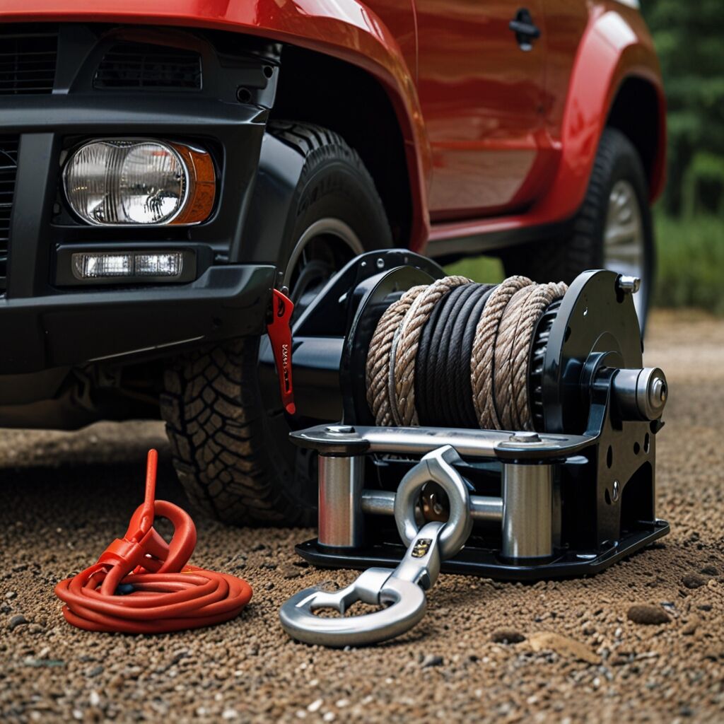 Battery powered winch in action