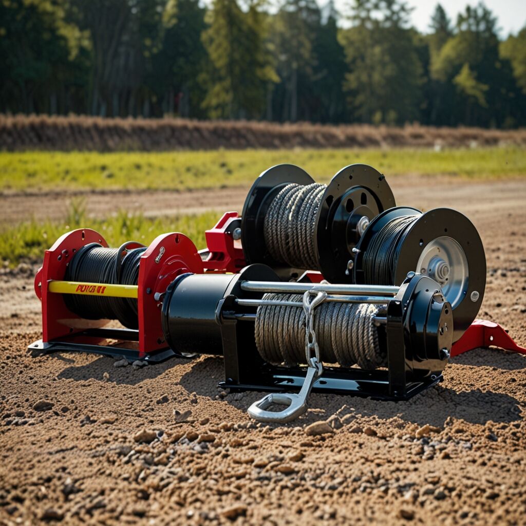 Heavy-duty winch lifting a boat anchor