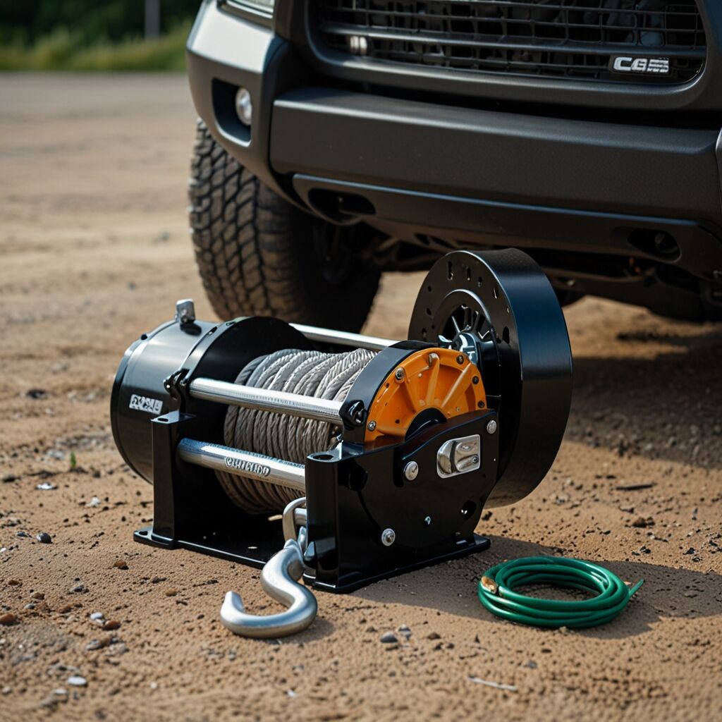 Wire rope winch lifting heavy equipment