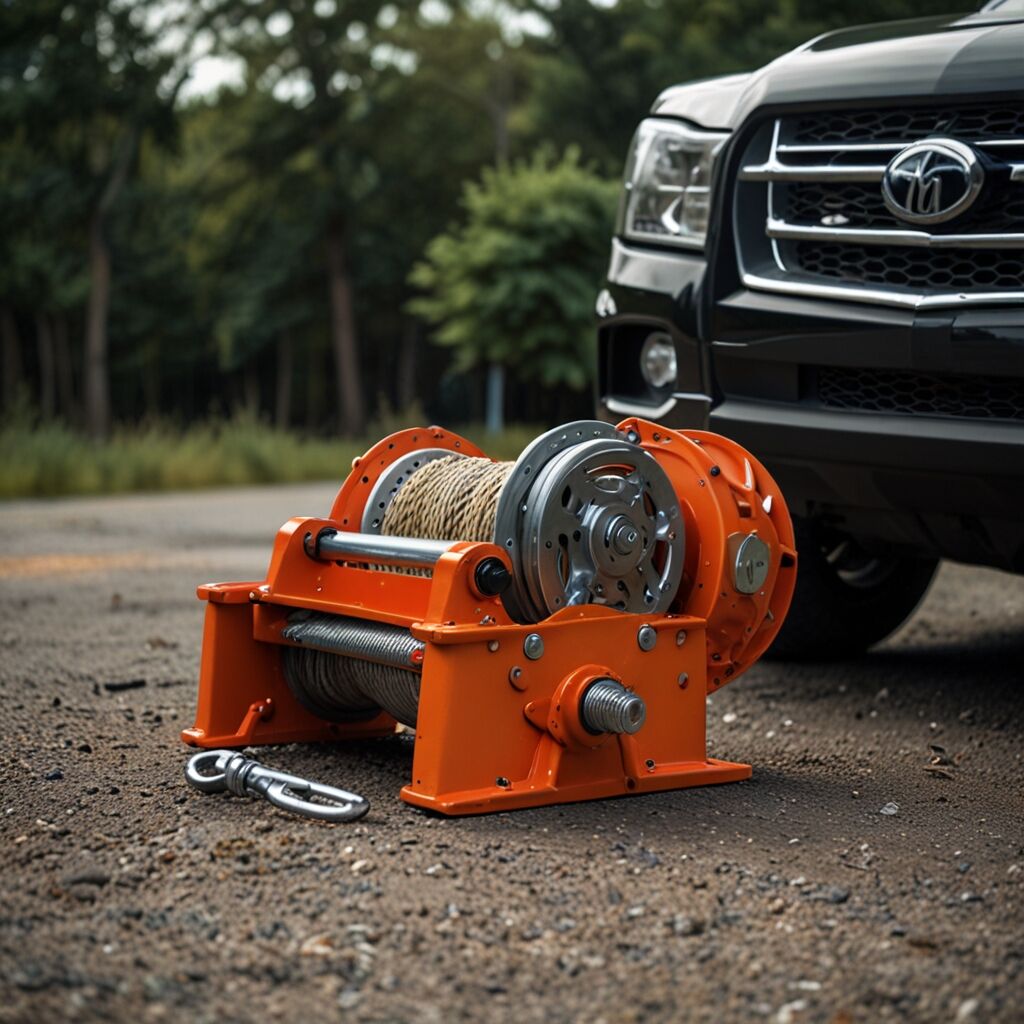 Electric winch pulling heavy load